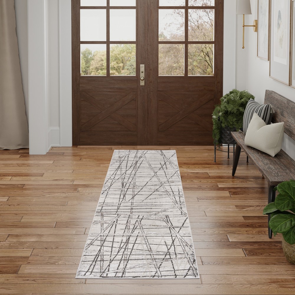 Desire DSR03 Abstract Runner Rug by Nourison in Grey Silver